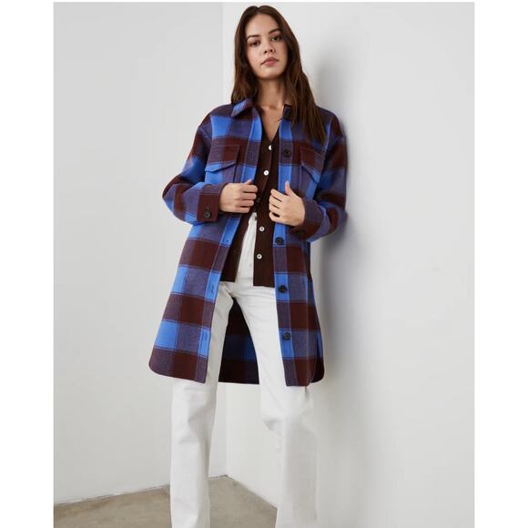 Rails Jaro Coat NEW Womens L Buffalo Plaid Cobalt Blue Chocolate Wool Blend - Picture 1 of 16